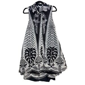 Dalin M Parrot Bird Print Shirt Dress Cotton High-Low Tropical Boho Vaca Resort